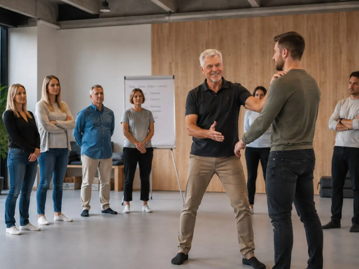 Deeskalationstraining mit einer Gruppe im Seminarraum